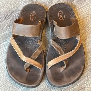 Chaco Stowe‎ Thong Sandals Brown Leather Straps Womens 5